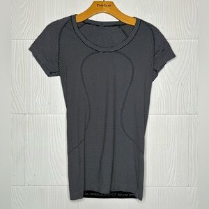 lululemon athletica Black and White Striped Short Sleeve Tee